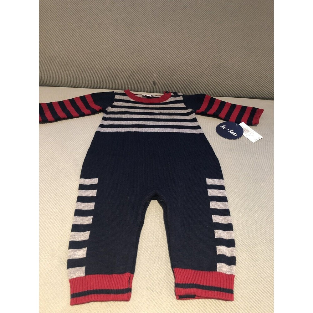 Le Top Be'be' Baby Boy Knit Sweater / One Piece Boutique Gown Stripes 3 Mo NEW